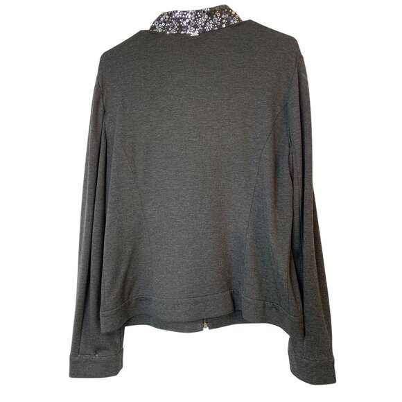 St John Spa Gray Full Zip Cardigan Sweatshirt Jacket Sequin Bling Sz M RD10166 - Picture 8 of 11